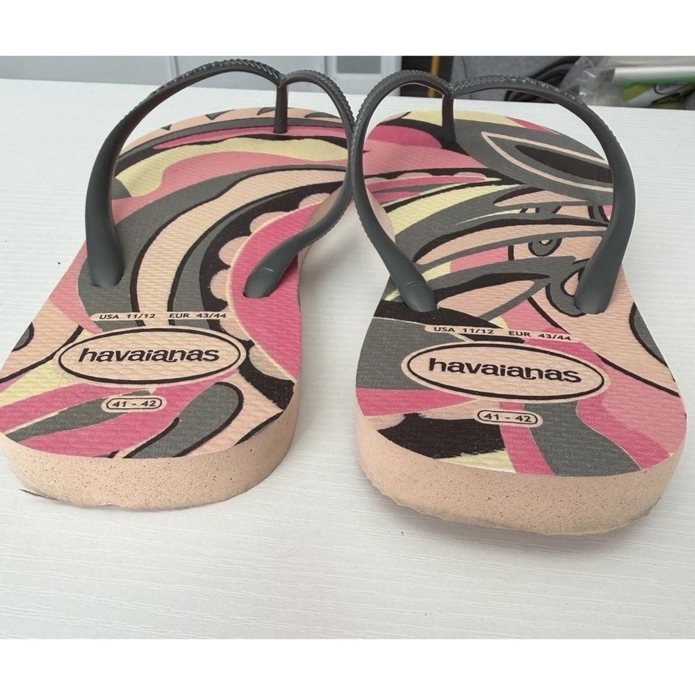 Havaianas Flip Flops Tropical Print Pink Gray Women's Size 11–12 EU 43/44 Sandal - Picture 6 of 7